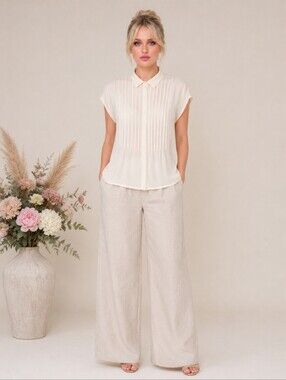 Jones Wear | Vintage Ivory Pintuck Blouse | Quiet Luxury | Elegant Side Slit